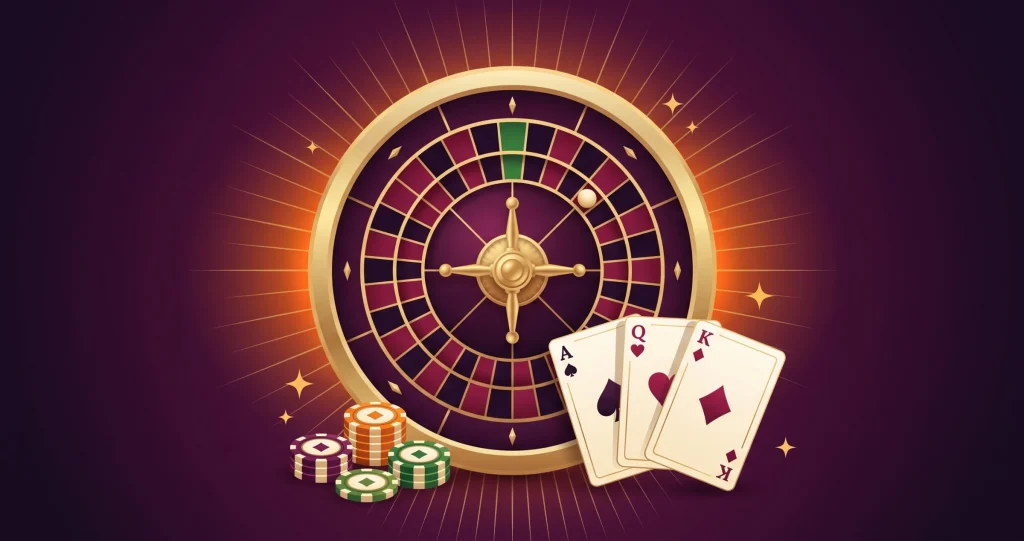DaVegas canlı casino temalı rulet çarkı, kartlar ve fişler